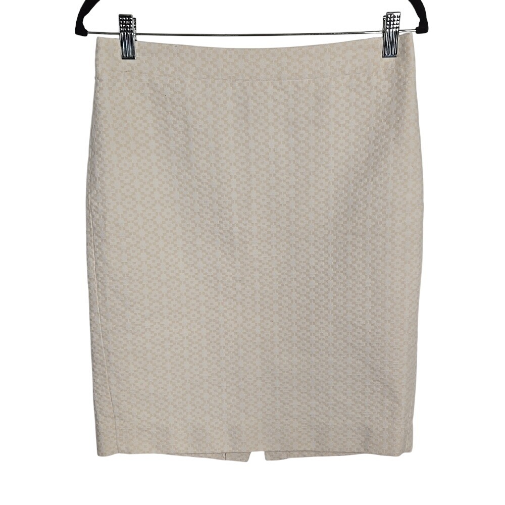 J.Crew Cream Embroidered Pencil Skirt‎ Size 6 Quiet Luxury Workwear